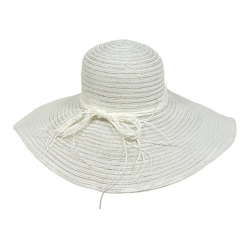 Straw Wide Brim Hat - w/ Multi-String Bow - White - HT-SHA50203WT Straw Wide Brim Hat - w/ Multi-String Bow - White - HT-SHA50203WT